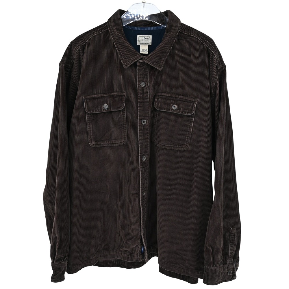 LL Bean Mens Corduroy Shirt XXXL Brown Long Sleeve Button Down Slightly Fitted